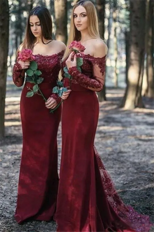 Sexy Cheap Long Sleeve Lace Burgundy Bridesmaid Dresses sold by My Chic Dress