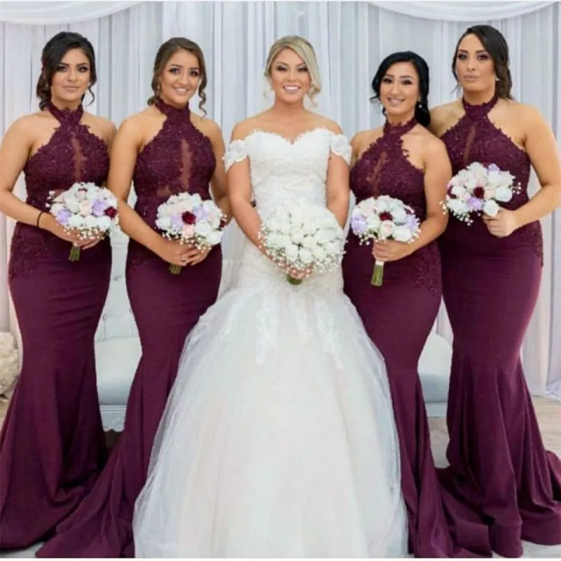 Maroon Halter Bridesmaid Dresses Mermaid Sleeveless Wedding Party Dress sold by My Chic Dress