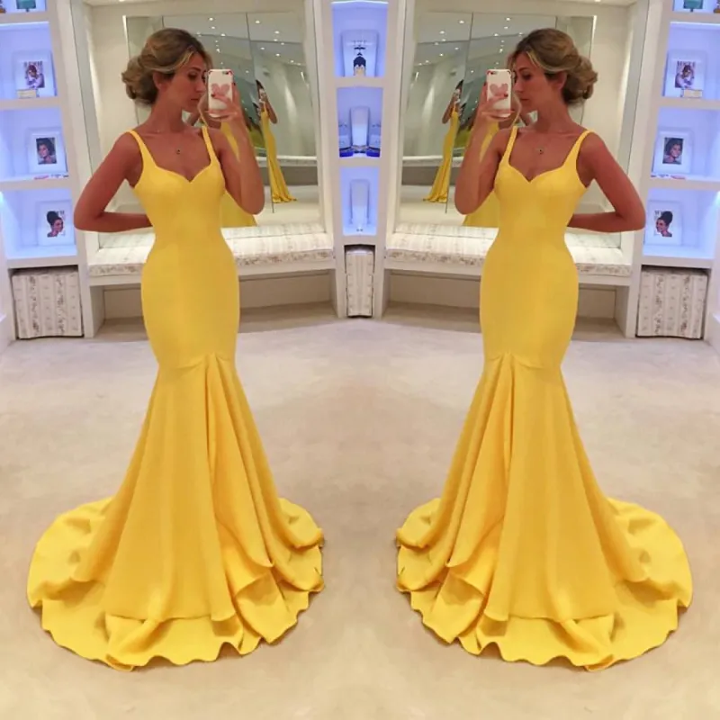 Simple Yellow Prom Dress,Mermaid Tiered Prom Dresses sold by My Chic Dress