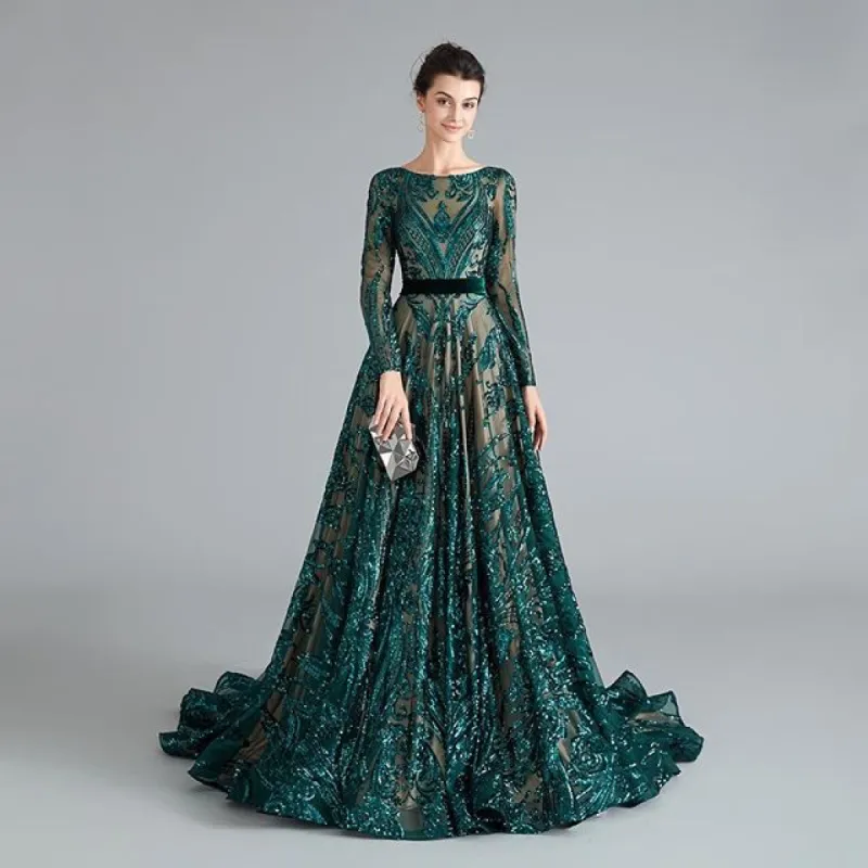 Sexy Long Sleeves Green Lace Prom Dresses Open back sold by My Chic Dress