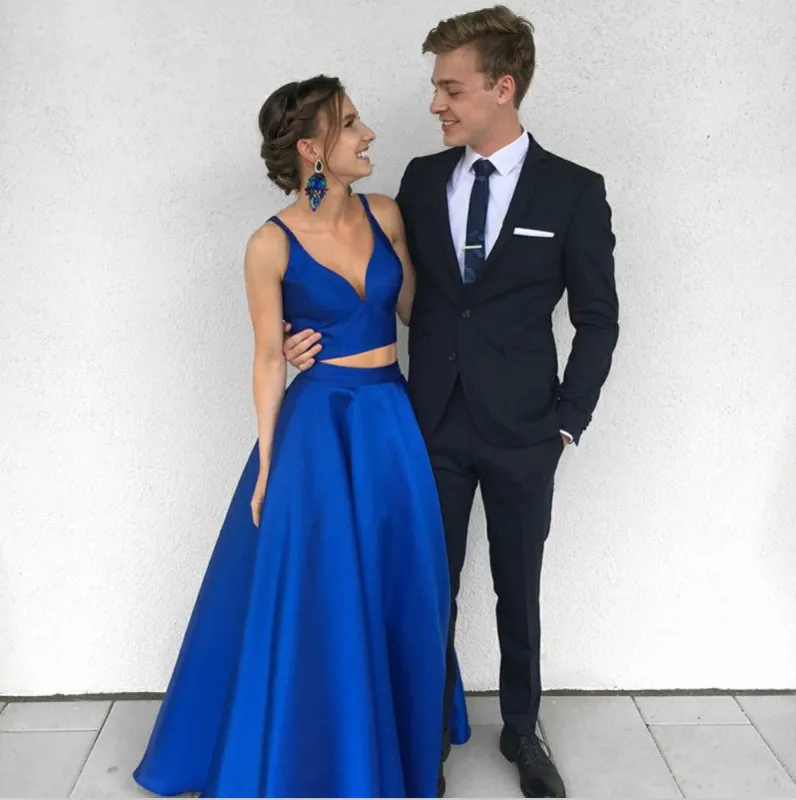 2 Piece royal Blue Prom Dresses satin Evening Dresses sold by My Chic Dress