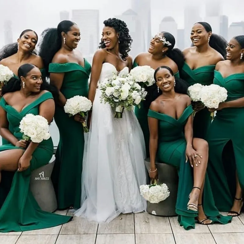 Sexy Mermaid Off the Shoulder Satin Green Bridesmaid Dresses sold by My Chic Dress
