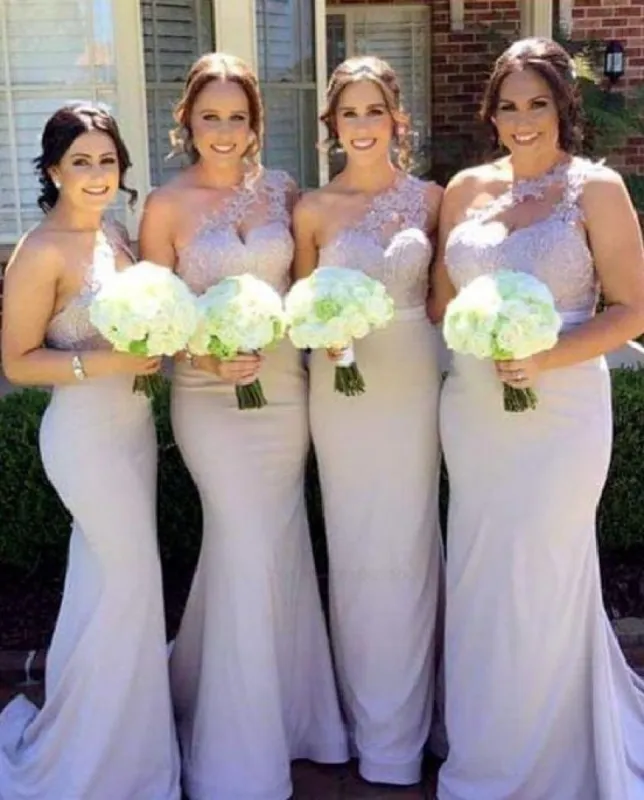 Mermaid One Shoulder Lace Appliques Bridesmaid Dresses sold by My Chic Dress