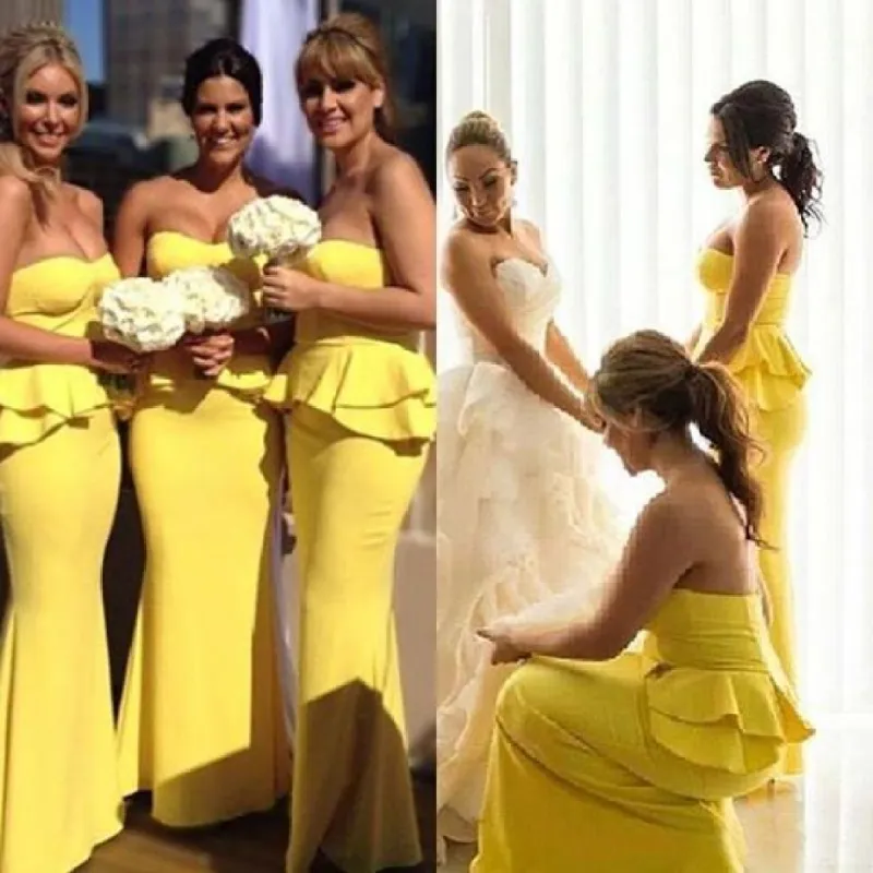 Mermaid Yellow Bridesmaid Dresses Strapless Ruffles Maid of Honor Wear sold by My Chic Dress