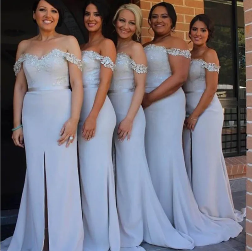 Light Blue Bridesmaid Dresses Lace Mermaid Off-the-Shoulder Dress sold by My Chic Dress