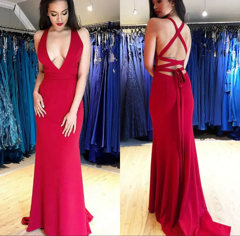 Sexy Halter Backless Lace Red Prom Dresses sold by My Chic Dress