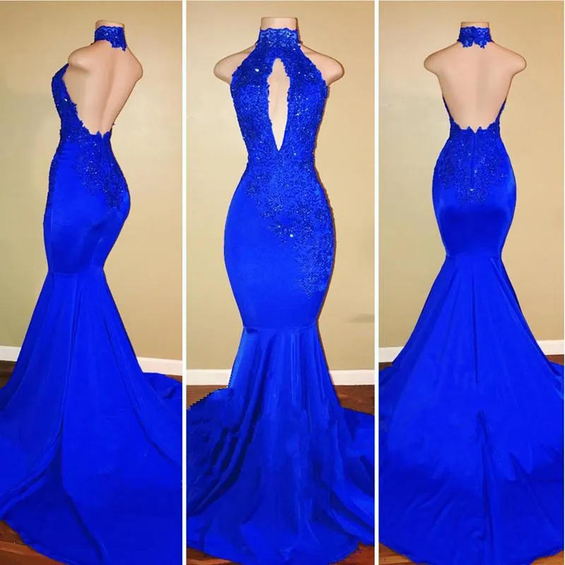 Halter Backless Mermaid Royal Blue Prom Dresses sold by My Chic Dress
