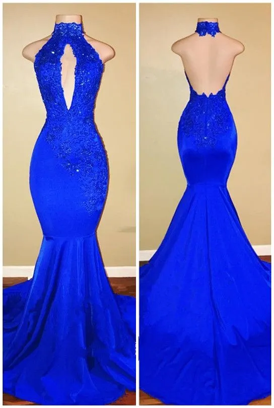 Halter Backless Mermaid Royal Blue Prom Dresses sold by My Chic Dress product image thumbnail 2