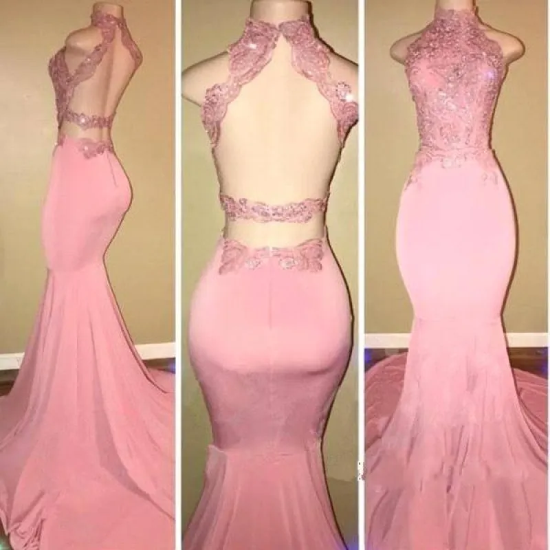 2025 High-Neck Mermaid Long Pink Prom Dresses sold by My Chic Dress