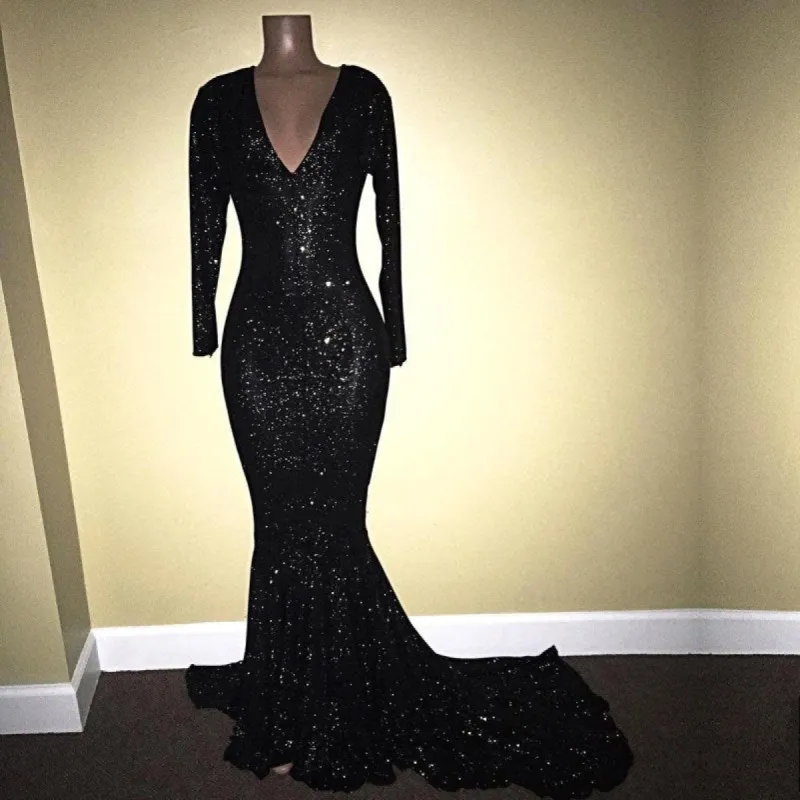 Mermaid Long-Sleeves Black Sequined Prom Dresses sold by My Chic Dress