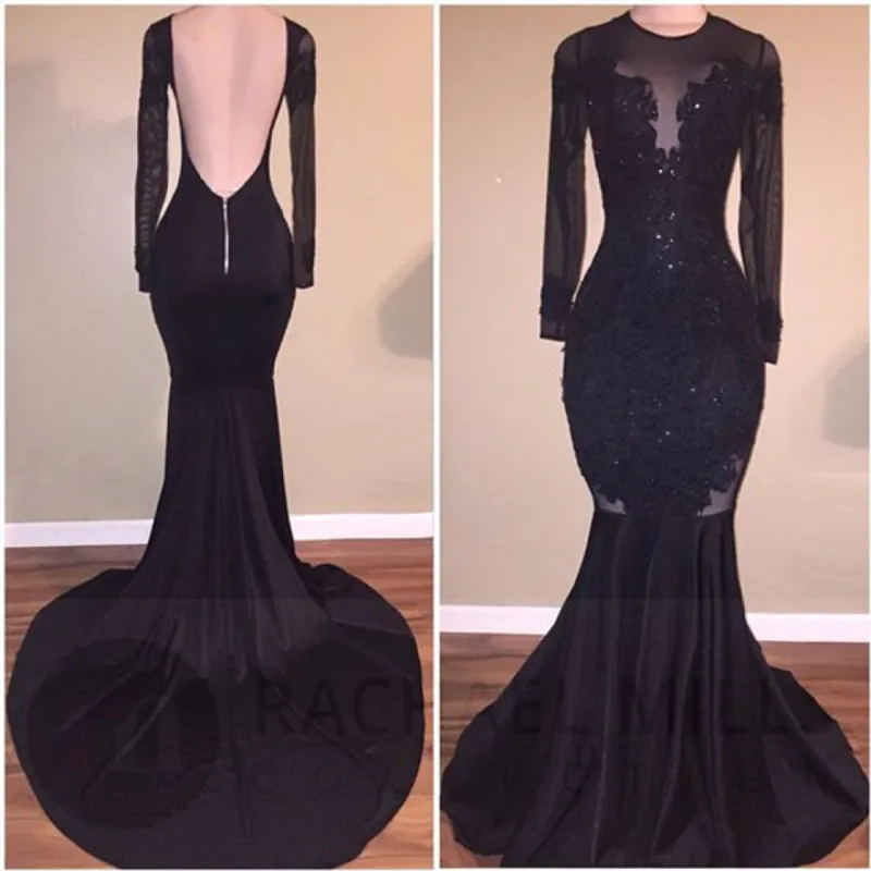 Sexy Mermaid Tulle Long-Sleeves Black Prom Dresses sold by My Chic Dress