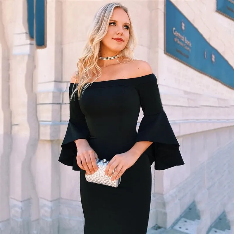 Sheath Off-the-shoulder Black Prom Dresses Bell-Sleeves sold by My Chic Dress product image thumbnail 2