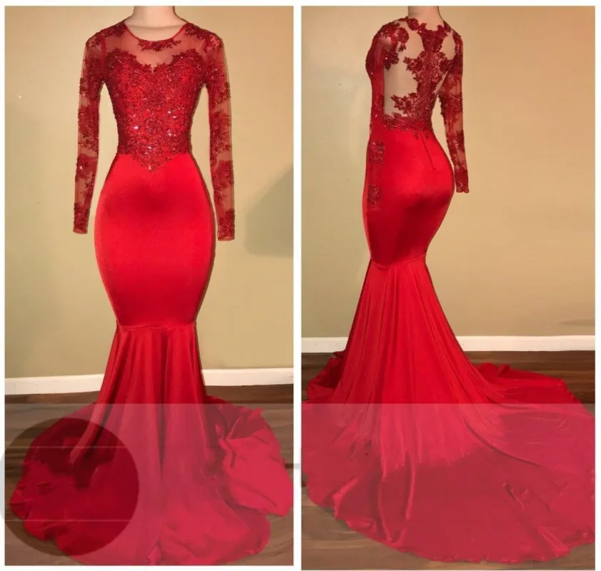 Long-Sleeves Appliques Red Mermaid Prom Dresses sold by My Chic Dress