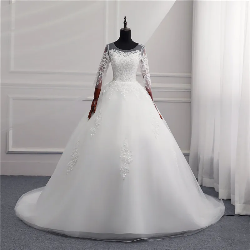 Sexy Open Back Lace Ball Gown Wedding Dresses Appliques Sleeves sold by My Chic Dress