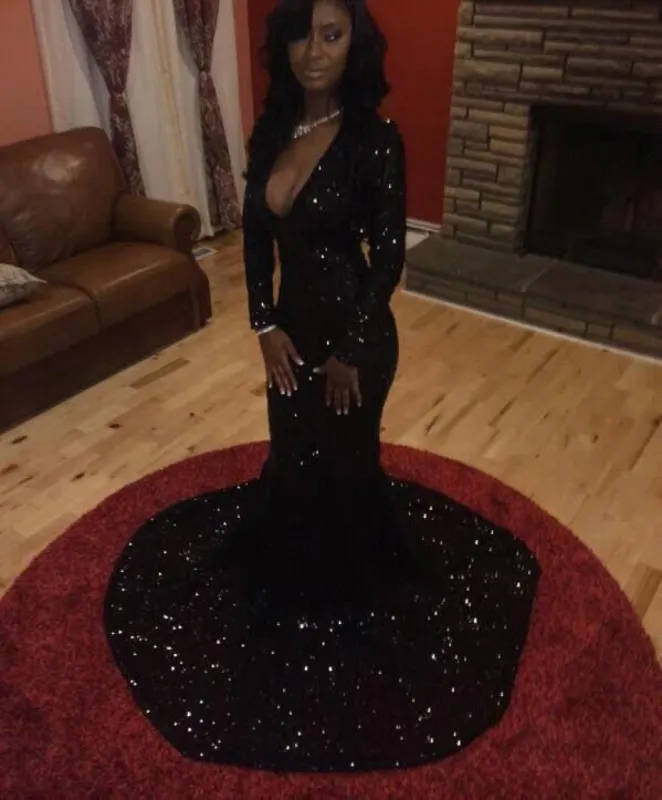 Deep V-neck Mermaid Black Sequin Prom Dresses sold by My Chic Dress