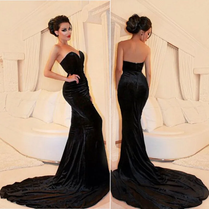 Hot Black Velvet Prom Dresses Sweetheart Mermaid Evening Dress sold by My Chic Dress