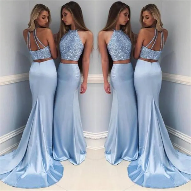 Mermaid Halter Chiffon Sequins Two piece Prom Dresses sold by My Chic Dress