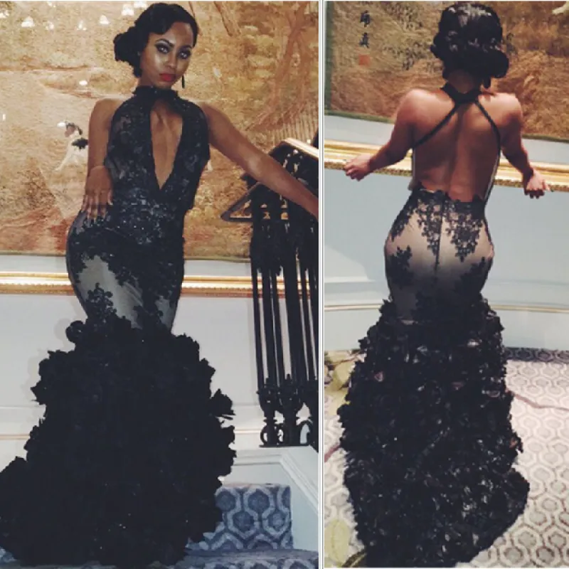 Sexy Black Lace Prom Dresses Backless Sleeveless High-Neck Dress sold by My Chic Dress