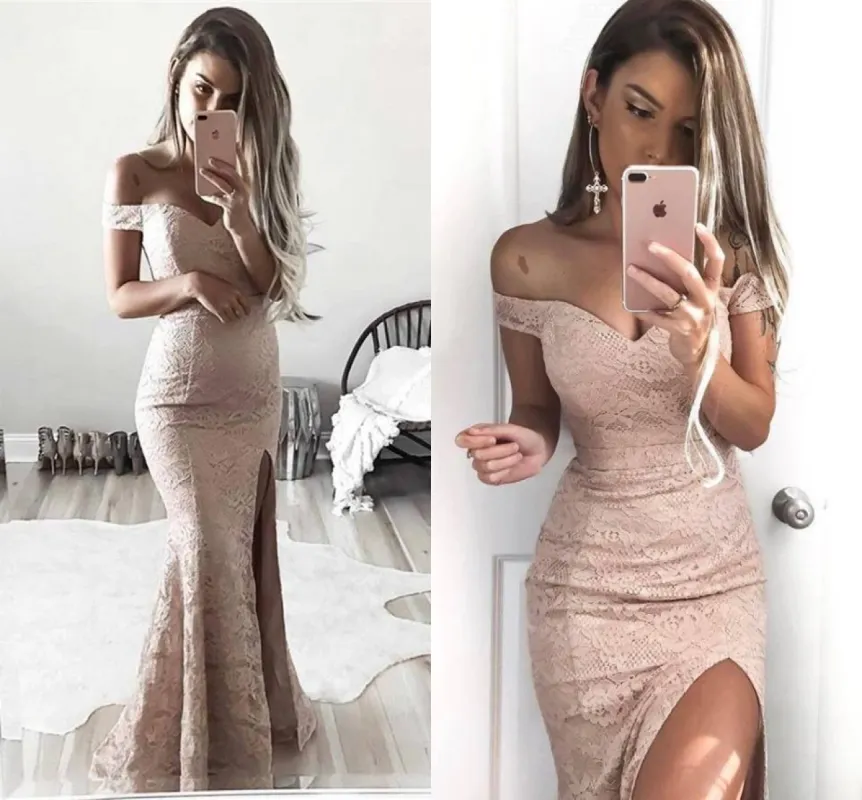 Long Mermaid Lace Prom Dresses Off-the-Shoulder Split Dresses sold by My Chic Dress