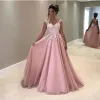 A-Line Lace Pink Prom Dresses V-Neck Cap-Sleeves Dresses sold by My Chic Dress