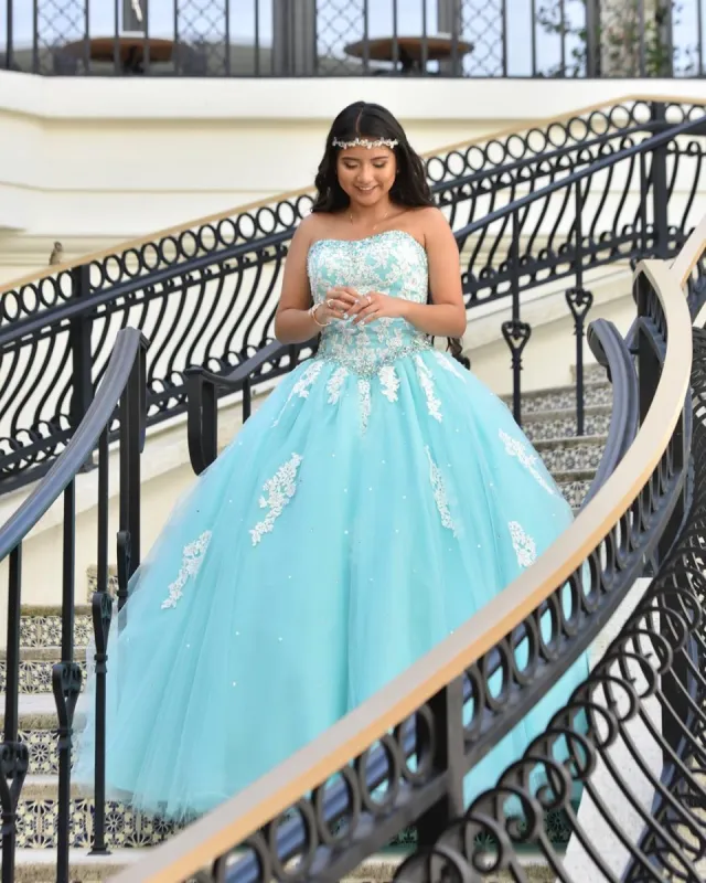 Sweet 16 Dresses Blue Tulle Sequined Strapless Lace Quinceanera Dresses sold by My Chic Dress