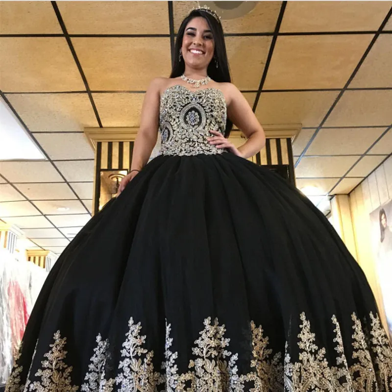 15 Dresses Sweetheart Black Lace Ball Gown Quinceanera Dresses sold by My Chic Dress