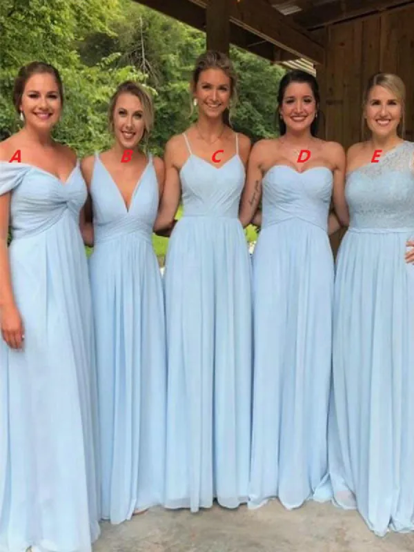 Sexy Floor length cheap Light Blue bridesmaid dresses chiffon long sold by My Chic Dress