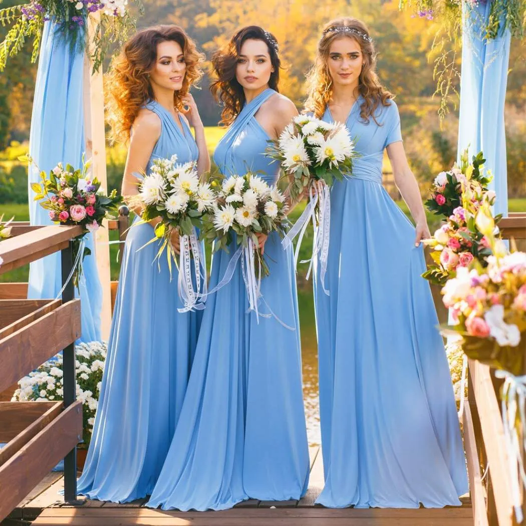 A-Line Chiffon Convertible Sky Blue Bridesmaid Dress sold by My Chic Dress
