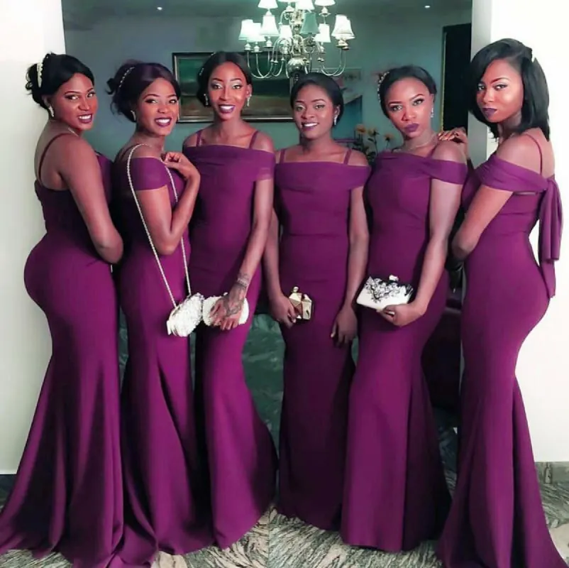 Sexy Off The Shoulder Long Mermaid Purple Bridesmaid Dresses sold by My Chic Dress