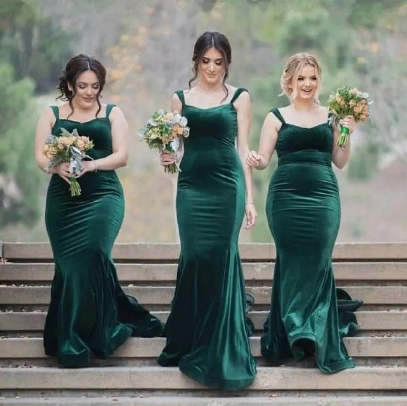 Mermaid Dark-Green Velvet Bridesmaid Dress Sexy Evening Gown sold by My Chic Dress