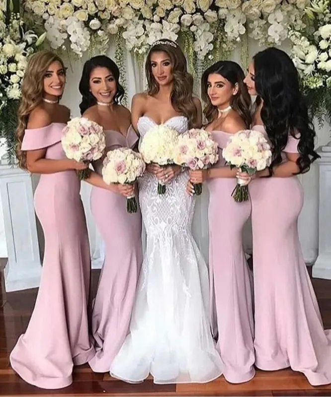 Sexy Mermaid Pink Bridesmaid Dresses Off the shoulder sold by My Chic Dress