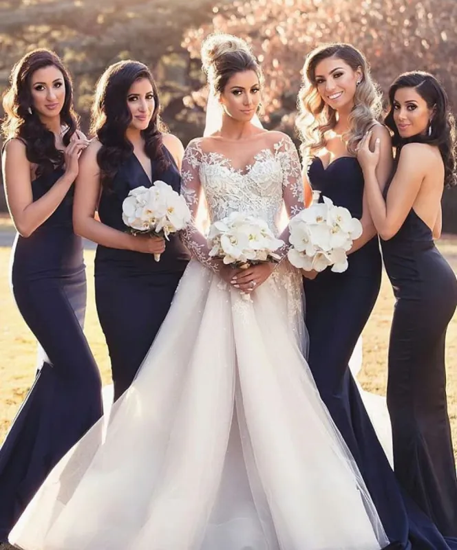 Sexy Long Mermaid Convertible Dark Navy Bridesmaid Dresses sold by My Chic Dress