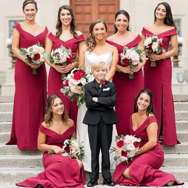 Sexy Mermaid Split Red Bridesmaid Dresses Off the Shoulder sold by My Chic Dress