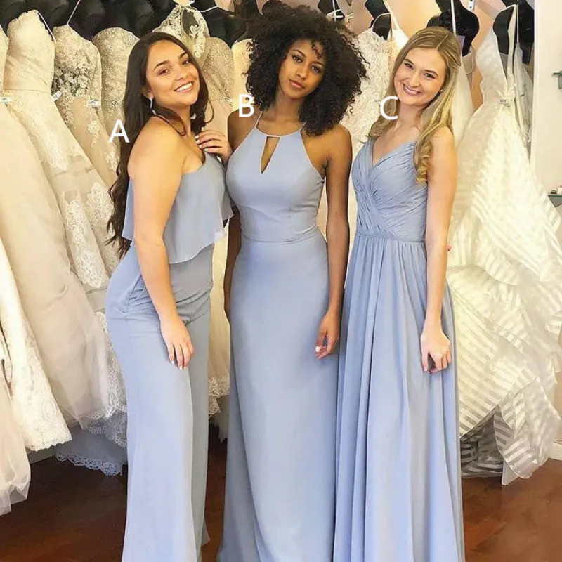 Simple Sheath Chiffon Convertible Dusty Blue Bridesmaid Dresses Long sold by My Chic Dress