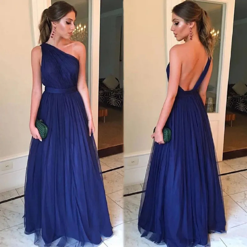 A line Sexy One Shoulder Blue Bridesmaid Dresses Open Back sold by My Chic Dress