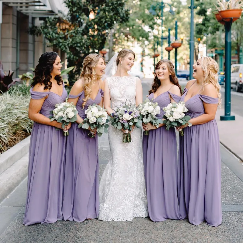 Simple Purple Chiffon Long Bridesmaid Dresses Off the Shoulder sold by My Chic Dress