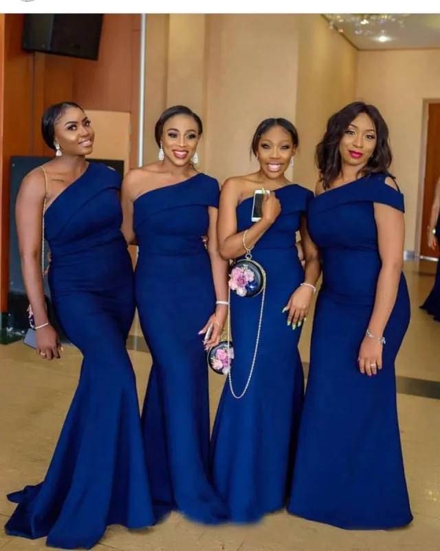 Mermaid One Shoulder Stain Royal Blue Bridesmaid Dresses sold by My Chic Dress