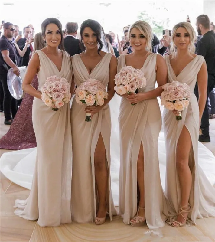 Long V-Neck Chiffon Bridesmaid Dresses Sleeveless Side-Slit sold by My Chic Dress