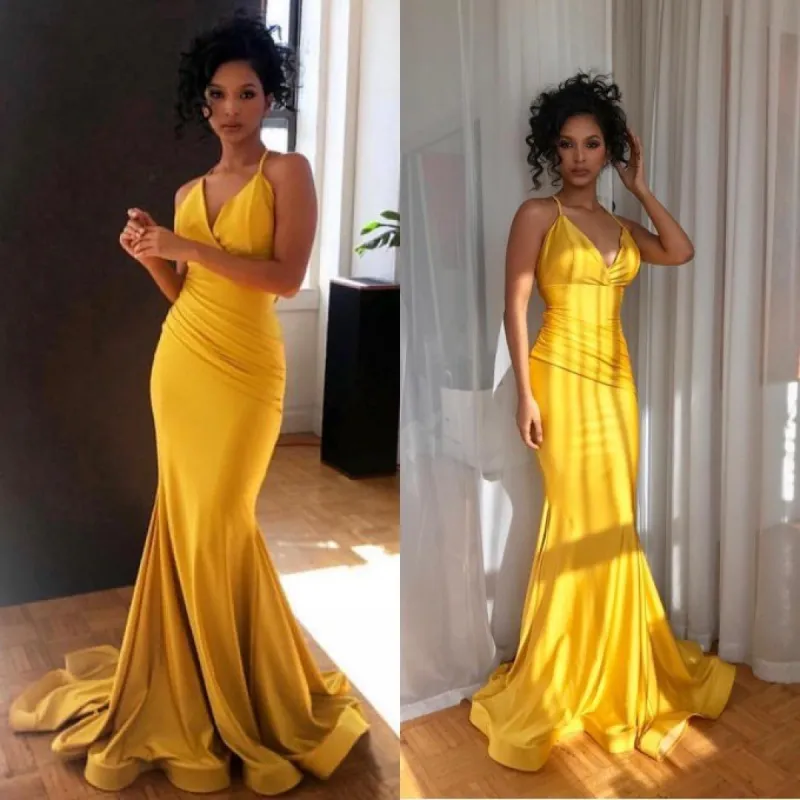 2025 Yellow Prom Dress V-Neck Sexy Mermaid Evening Gown sold by My Chic Dress