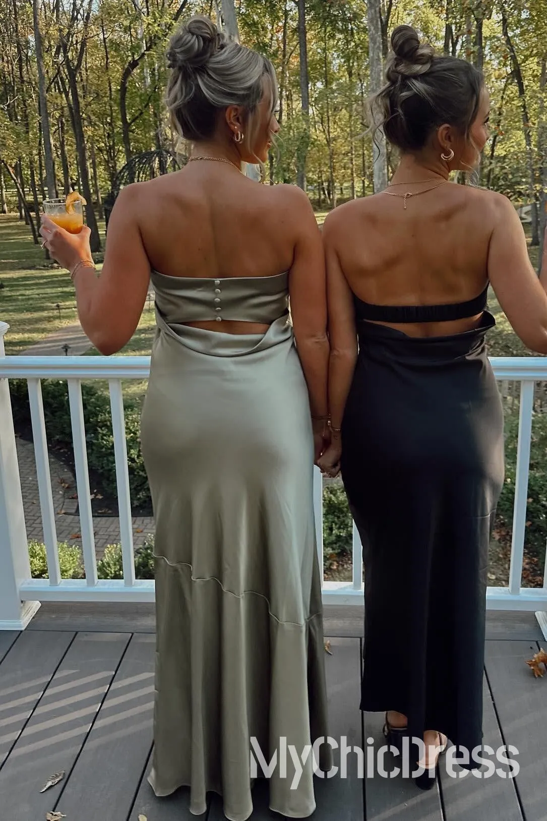 Sheath Long Strapless Olive Green Satin Formal Bridesmaid Dress sold by My Chic Dress product image thumbnail 3