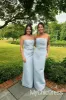 Strapless Light Blue Bridesmaid Dress Long Party Dress Ruched sold by My Chic Dress