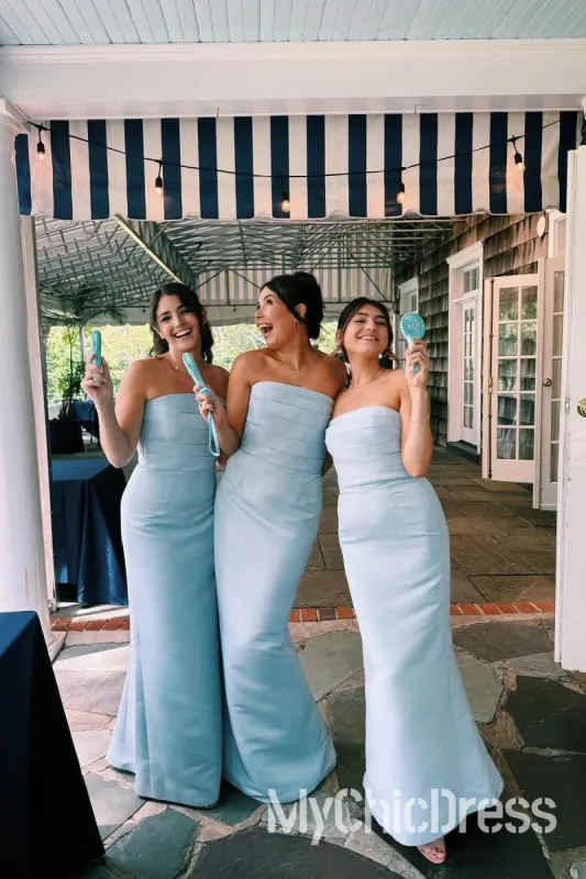 Strapless Light Blue Bridesmaid Dress Long Party Dress Ruched sold by My Chic Dress