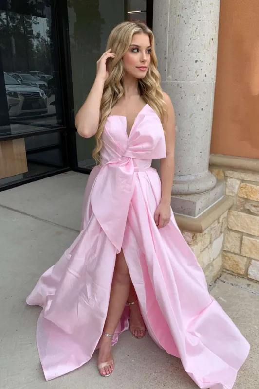 Strapless Light Pink Satin Prom Dress A-line Long with Bow sold by My Chic Dress