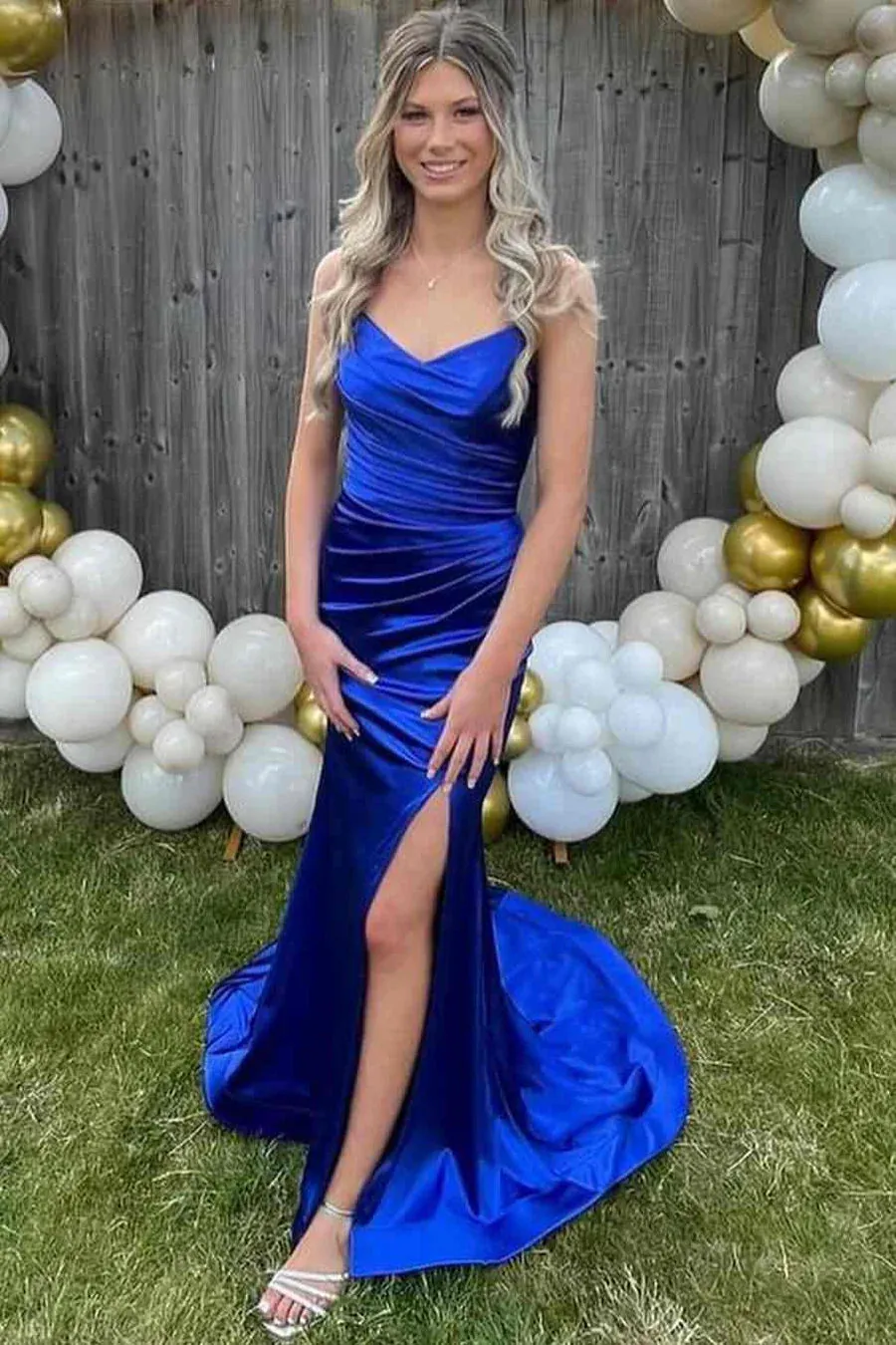 Simple Mermaid Royal Blue Prom Dress V-Neck Strapless sold by My Chic Dress