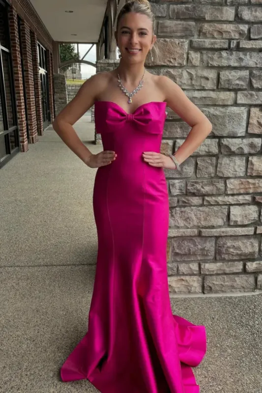Sexy Hot Pink Strapless Prom Dress Mermaid Satin with Bow sold by My Chic Dress