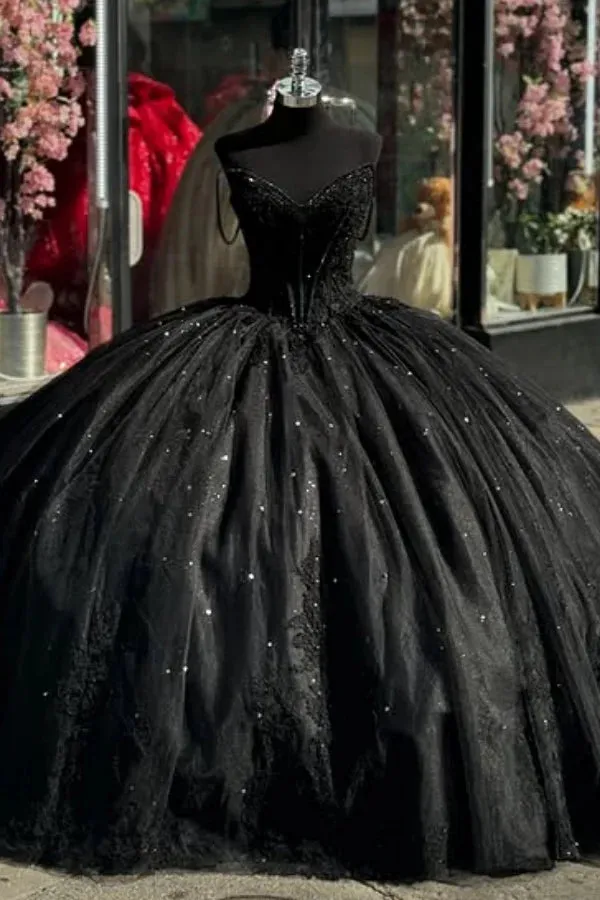 Sparkly Black Quinceanera Dress Sequins Ball Gown for Sweet 16 sold by My Chic Dress