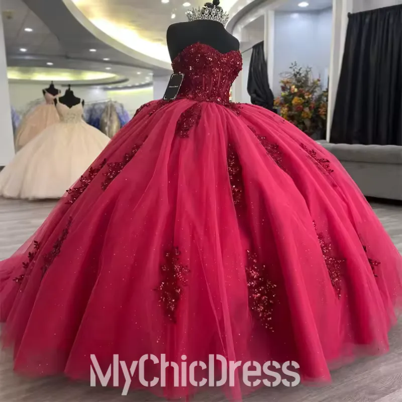 Beading Sweetheart Red Quinceanera Dresses Applique Lace Party Ball made by My Chic Dress
