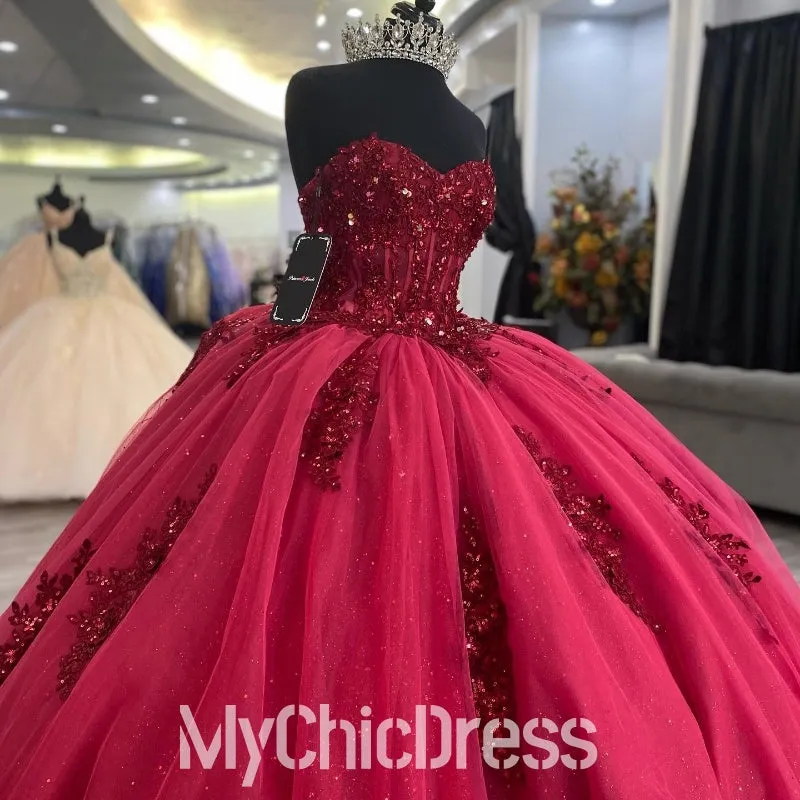 Beading Sweetheart Red Quinceanera Dresses Applique Lace Party Ball sold by My Chic Dress product image thumbnail 4