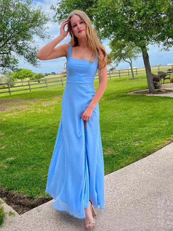 Simple Blue Wedding Guest Dress Square Long Maxi Party Dress sold by My Chic Dress
