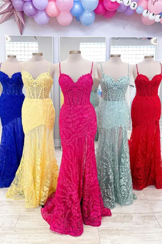 Elegant Lace prom Dress Long Mermaid Applique Straps sold by My Chic Dress